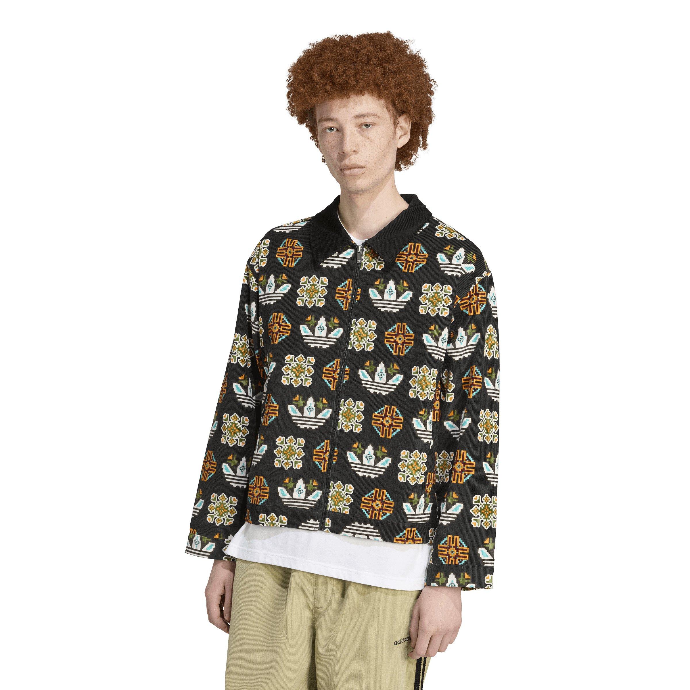 adidas Originals Men's Monogram Allover Print Loose Coach Jacket - Black - BLACK